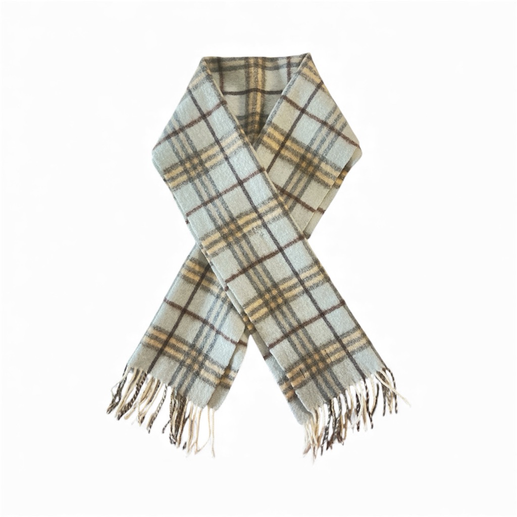 Authentic Burberry London Lambswool Scarf Blue Brown Nova Check Plaid England